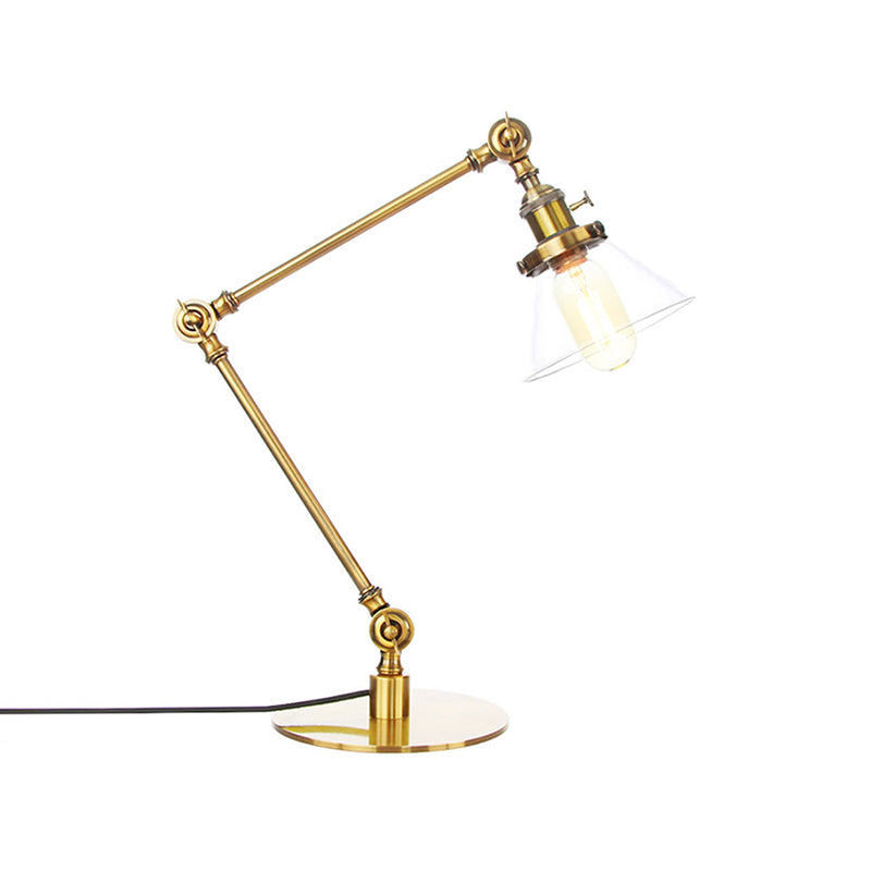 Industrieller Stil konische Tischlampe Amber/Klares Glas und Metall 1 Licht Schlafzimmer Tischlampe mit verstellbarem Arm in Schwarz/Messing