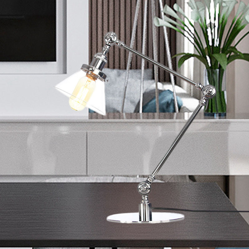 Industrieller Stil konische Tischlampe Amber/Klares Glas und Metall 1 Licht Schlafzimmer Tischlampe mit verstellbarem Arm in Schwarz/Messing