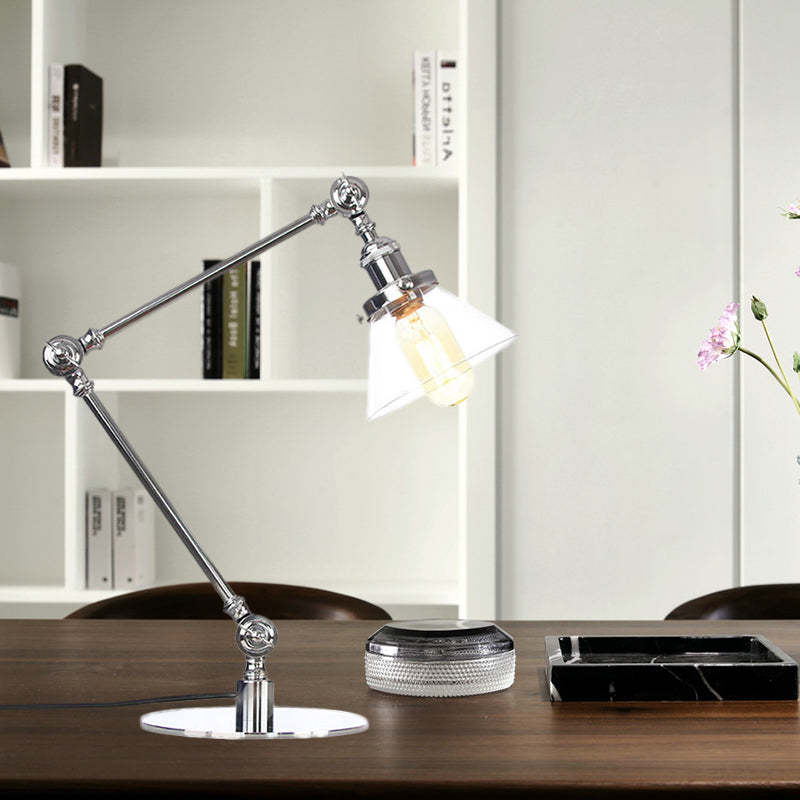 Industrieller Stil konische Tischlampe Amber/Klares Glas und Metall 1 Licht Schlafzimmer Tischlampe mit verstellbarem Arm in Schwarz/Messing