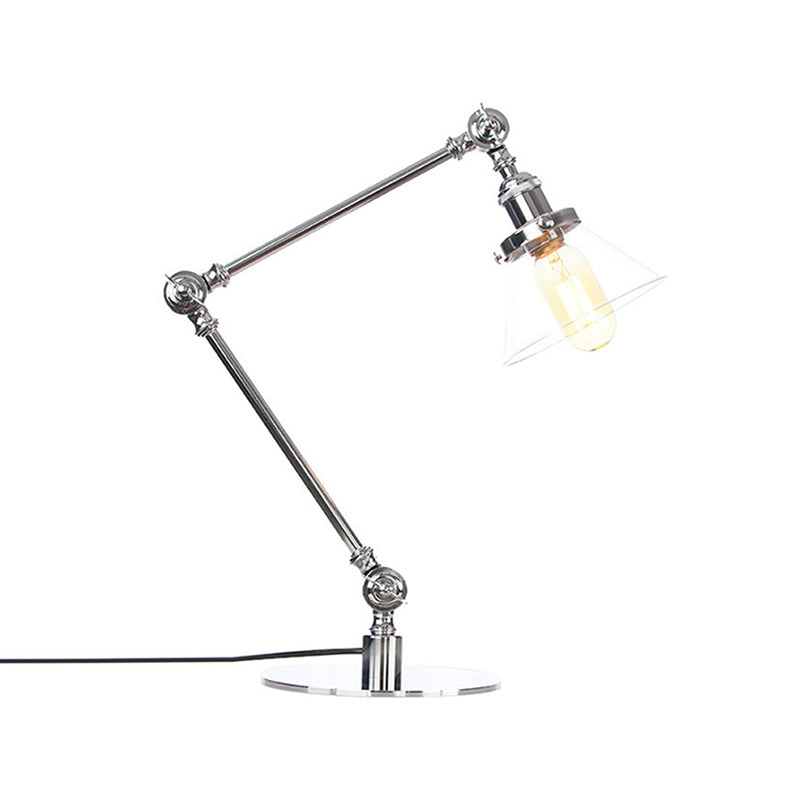 Industrieller Stil konische Tischlampe Amber/Klares Glas und Metall 1 Licht Schlafzimmer Tischlampe mit verstellbarem Arm in Schwarz/Messing