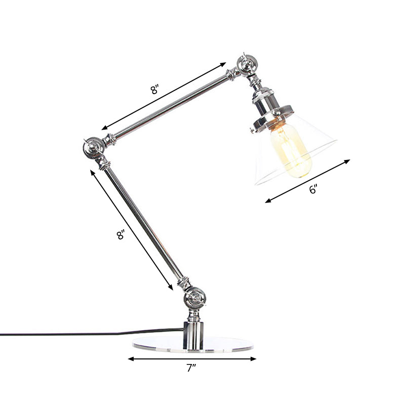 Industrieller Stil konische Tischlampe Amber/Klares Glas und Metall 1 Licht Schlafzimmer Tischlampe mit verstellbarem Arm in Schwarz/Messing