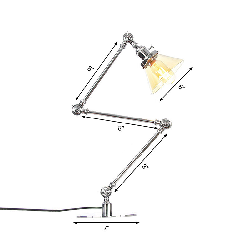 Industrieller Stil konische Tischlampe Amber/Klares Glas und Metall 1 Licht Schlafzimmer Tischlampe mit verstellbarem Arm in Schwarz/Messing