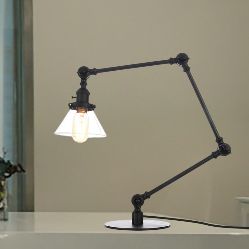 Industrieller Stil konische Tischlampe Amber/Klares Glas und Metall 1 Licht Schlafzimmer Tischlampe mit verstellbarem Arm in Schwarz/Messing
