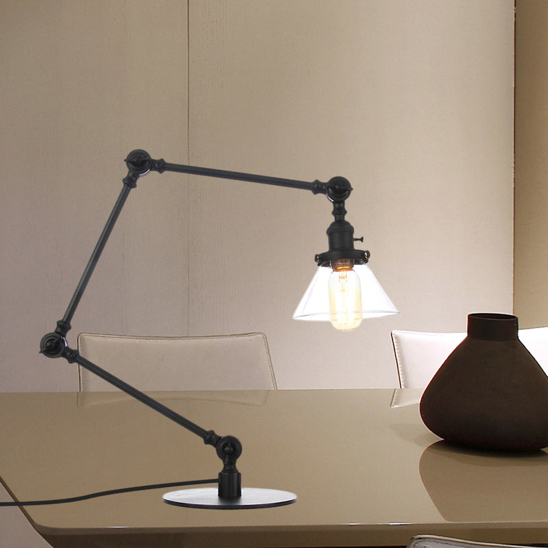 Industrieller Stil konische Tischlampe Amber/Klares Glas und Metall 1 Licht Schlafzimmer Tischlampe mit verstellbarem Arm in Schwarz/Messing