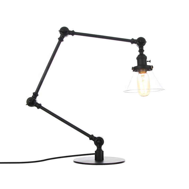 Industrieller Stil konische Tischlampe Amber/Klares Glas und Metall 1 Licht Schlafzimmer Tischlampe mit verstellbarem Arm in Schwarz/Messing