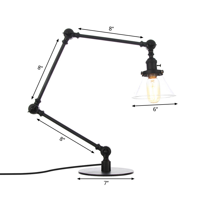 Industrieller Stil konische Tischlampe Amber/Klares Glas und Metall 1 Licht Schlafzimmer Tischlampe mit verstellbarem Arm in Schwarz/Messing