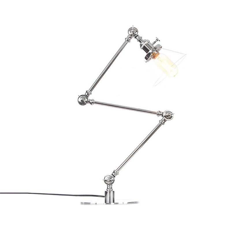 Industrieller Stil konische Tischlampe Amber/Klares Glas und Metall 1 Licht Schlafzimmer Tischlampe mit verstellbarem Arm in Schwarz/Messing