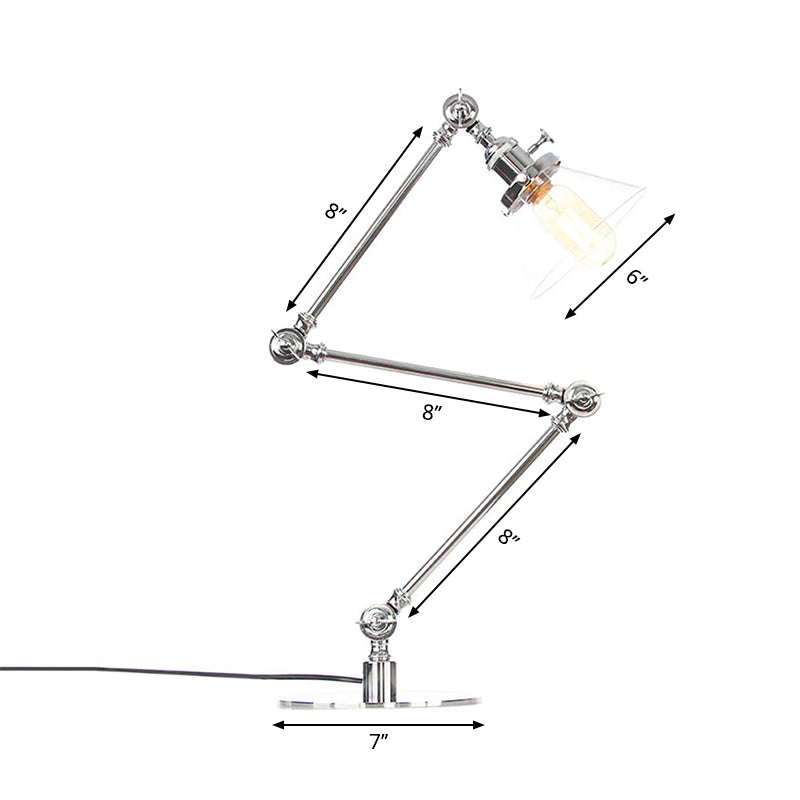 Industrieller Stil konische Tischlampe Amber/Klares Glas und Metall 1 Licht Schlafzimmer Tischlampe mit verstellbarem Arm in Schwarz/Messing