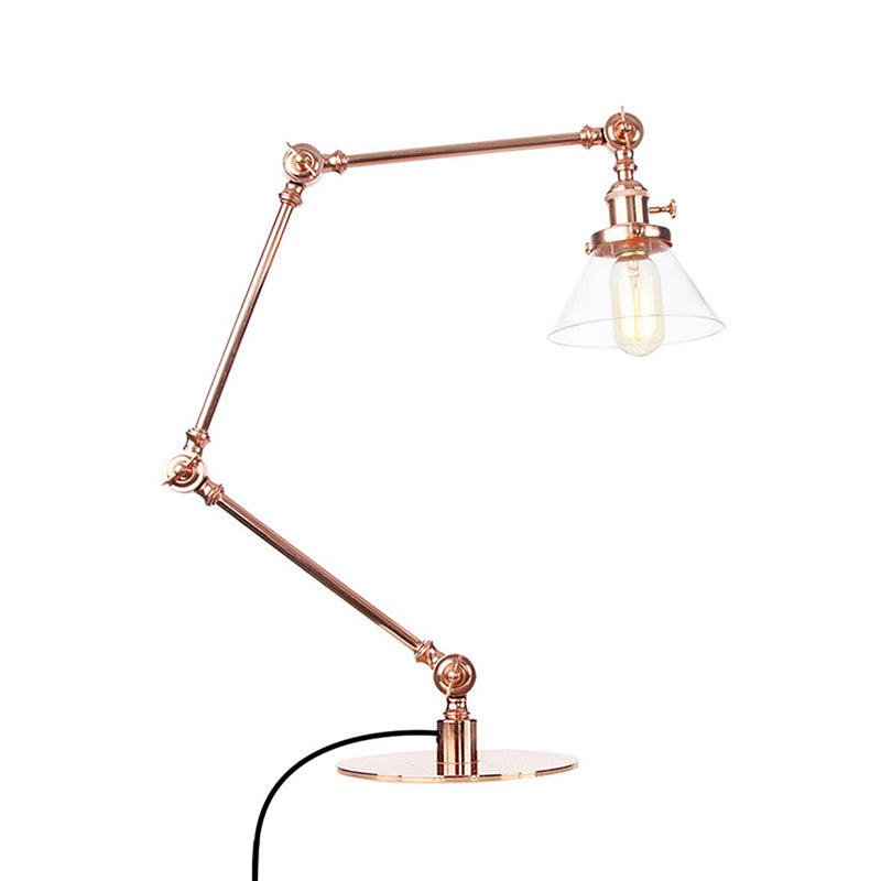 Industrieller Stil konische Tischlampe Amber/Klares Glas und Metall 1 Licht Schlafzimmer Tischlampe mit verstellbarem Arm in Schwarz/Messing