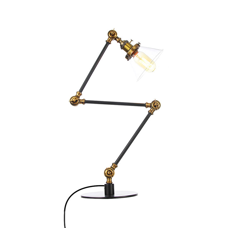 Industrieller Stil konische Tischlampe Amber/Klares Glas und Metall 1 Licht Schlafzimmer Tischlampe mit verstellbarem Arm in Schwarz/Messing
