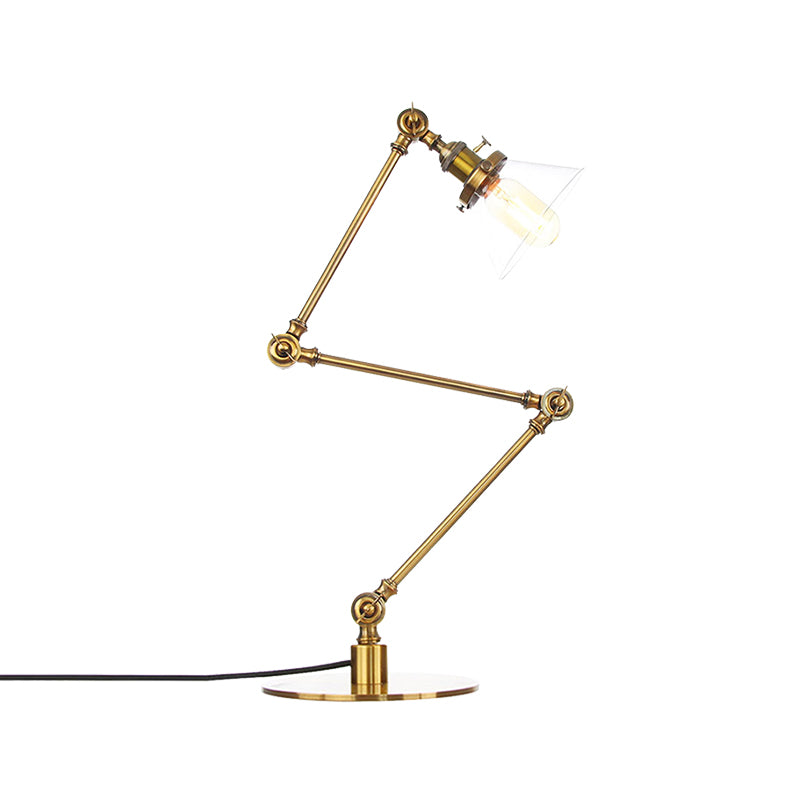 Industrieller Stil konische Tischlampe Amber/Klares Glas und Metall 1 Licht Schlafzimmer Tischlampe mit verstellbarem Arm in Schwarz/Messing