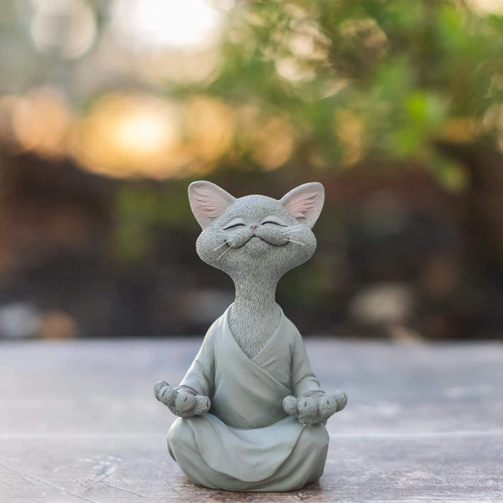 Buddha-Katzen-Statue | Setzen Sie sich alleine hin und meditieren Sie, während Sie zusammen mit der Statue Ihrer Katze sitzen