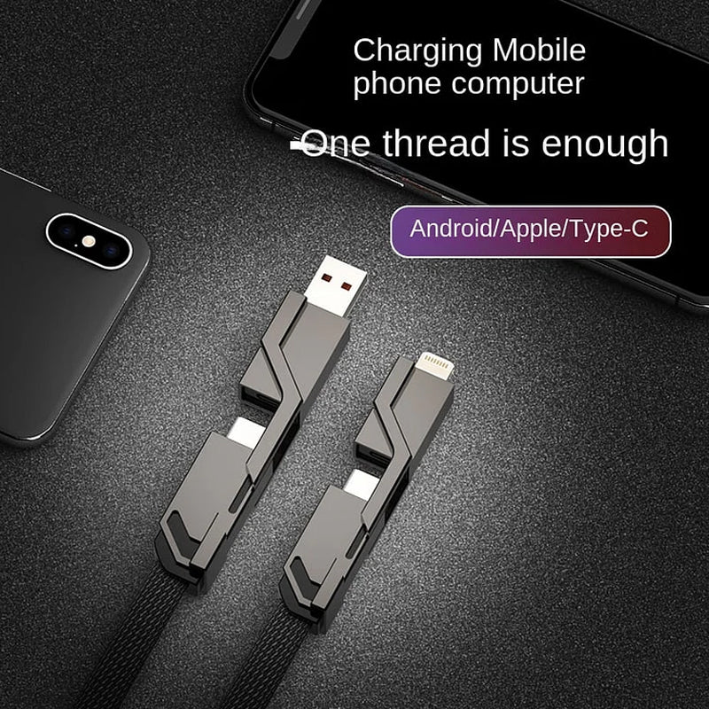 🔥(Kaufen Sie einen, erhalten Sie einen gratis)🔥4-in-1 flaches, geflochtenes Anti-Tangle-Ladekabel mit Klettverschluss
