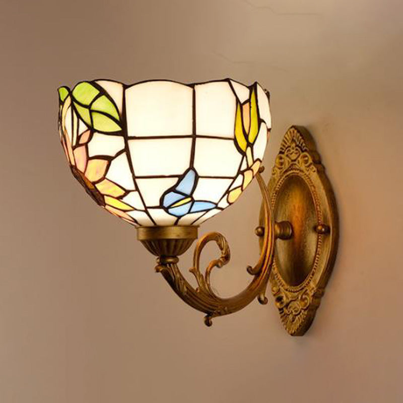 Traube/Blüte Vanity Beleuchtung Fixture 1 Licht Buntglas viktorianische Wandleuchte in Messing für Badezimmer