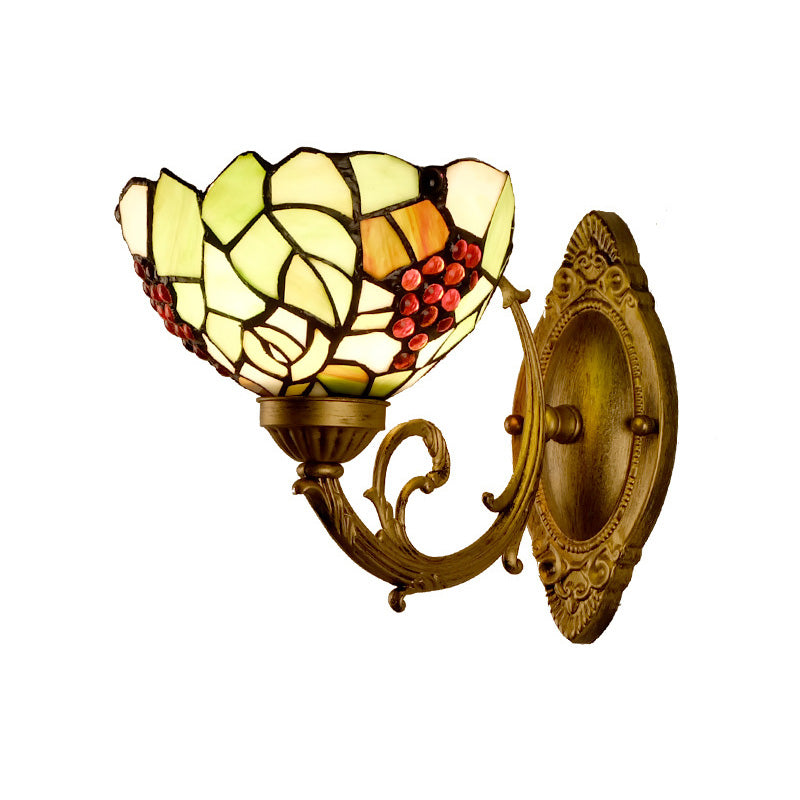 Traube/Blüte Vanity Beleuchtung Fixture 1 Licht Buntglas viktorianische Wandleuchte in Messing für Badezimmer