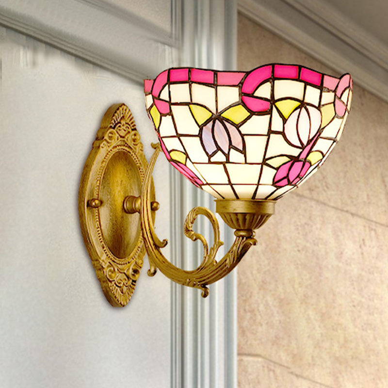 Traube/Blüte Vanity Beleuchtung Fixture 1 Licht Buntglas viktorianische Wandleuchte in Messing für Badezimmer