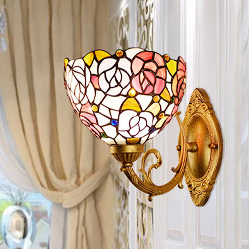 Traube/Blüte Vanity Beleuchtung Fixture 1 Licht Buntglas viktorianische Wandleuchte in Messing für Badezimmer