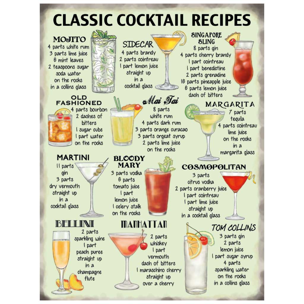 Klassische Cocktails Metallschild