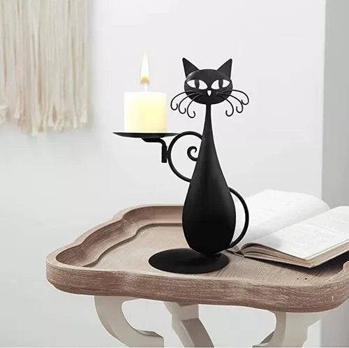 Schwarzer Katzen-Kerzenständer
