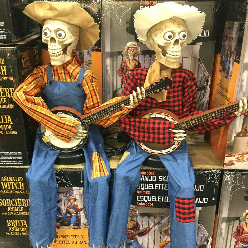 Lustiges animiertes duellierendes Banjo-Skelett