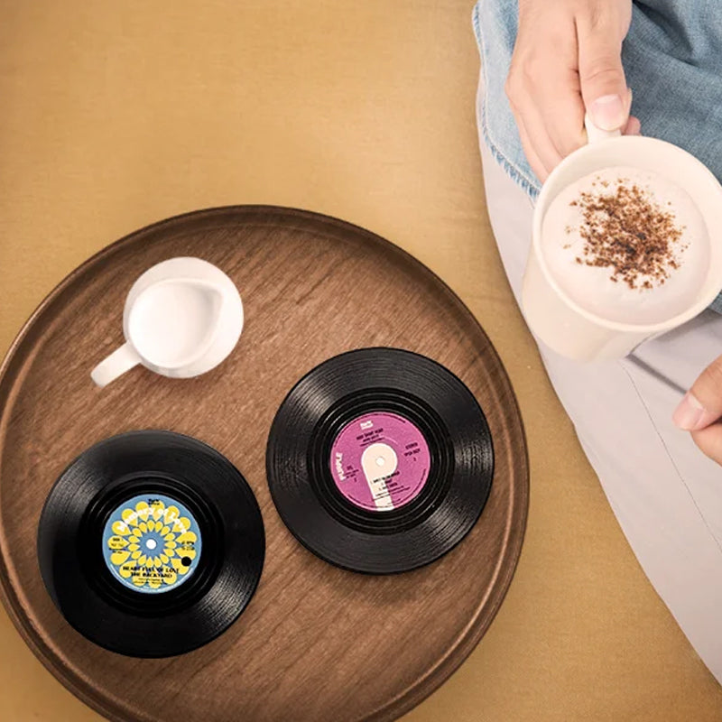 Vinyl-Schallplatten-Untersetzer mit retro Schallplattenspieler-Halter
