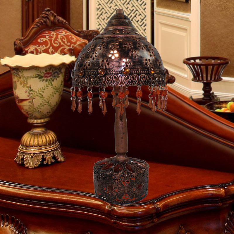 Dome Schlafzimmer Nachttisch Lampe Bohemian Metall 1 Licht Rost Nachttisch Beleuchtung mit Kristallakzent