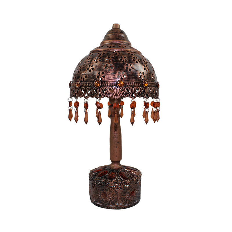 Dome Schlafzimmer Nachttisch Lampe Bohemian Metall 1 Licht Rost Nachttisch Beleuchtung mit Kristallakzent