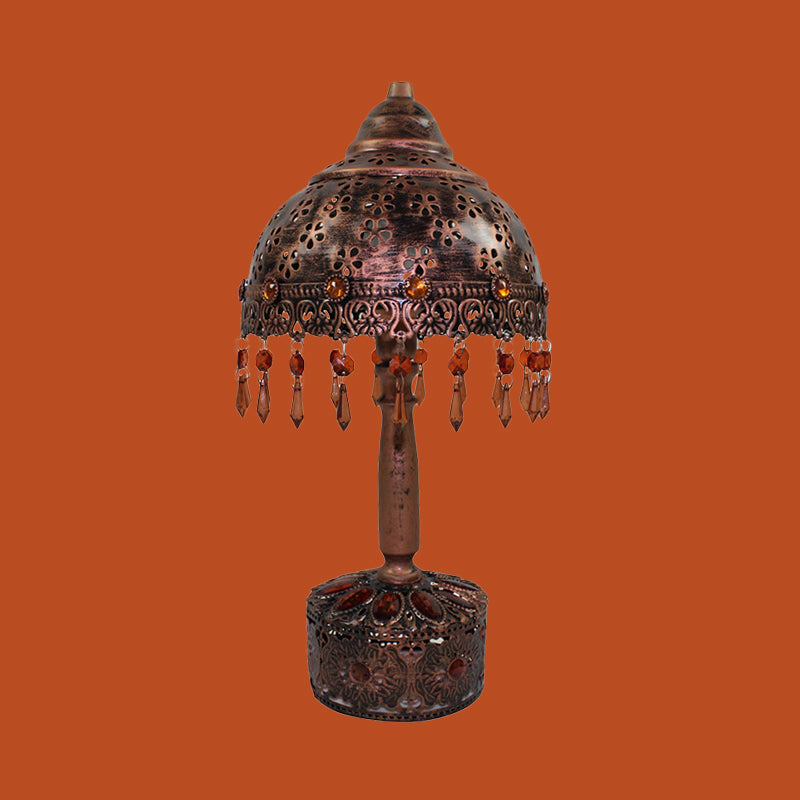 Dome Schlafzimmer Nachttisch Lampe Bohemian Metall 1 Licht Rost Nachttisch Beleuchtung mit Kristallakzent