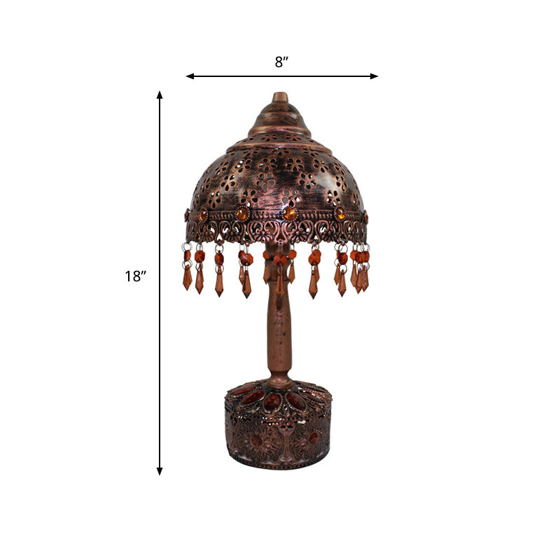 Dome Schlafzimmer Nachttisch Lampe Bohemian Metall 1 Licht Rost Nachttisch Beleuchtung mit Kristallakzent