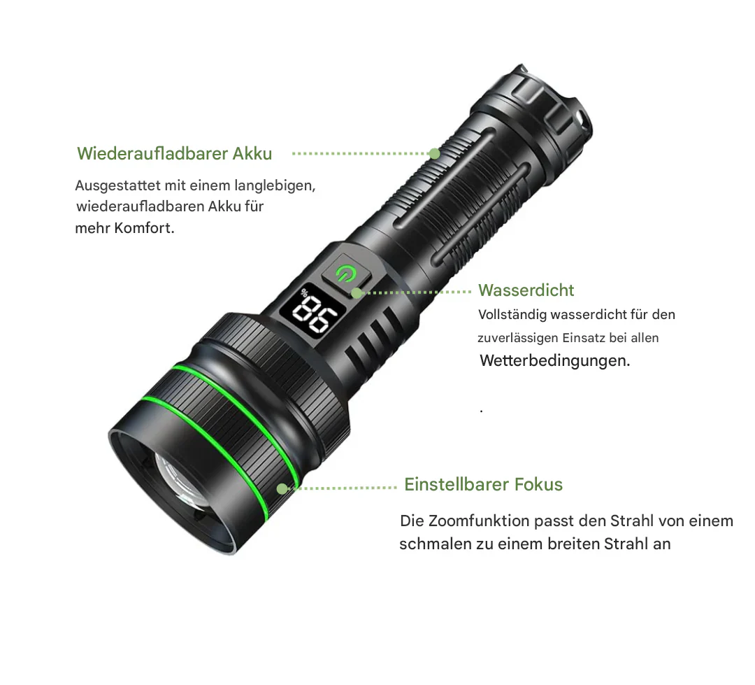 Sandsberg | Extrem Helle und Zoombare LED-Taschenlampe mit Powerbank-Funktion für Outdoor-Abenteuer