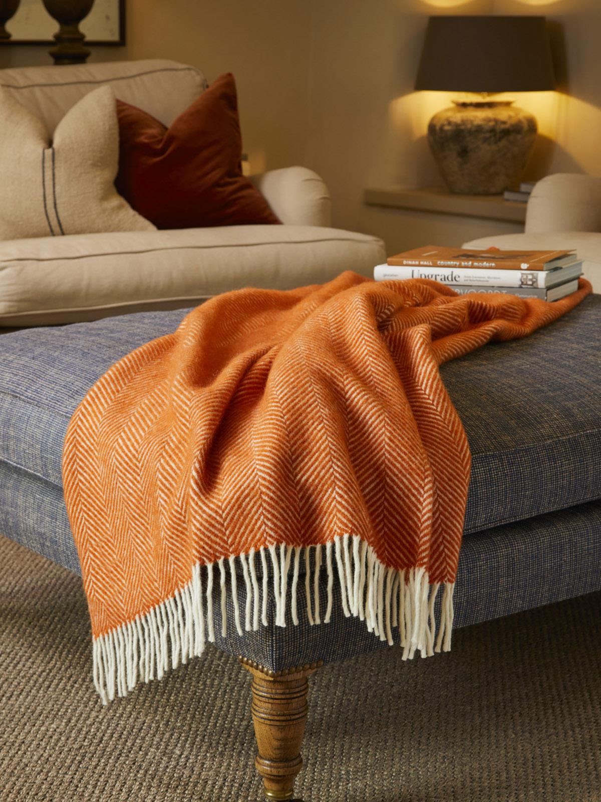 Herringbone Pure New Wool Throw - Zimt