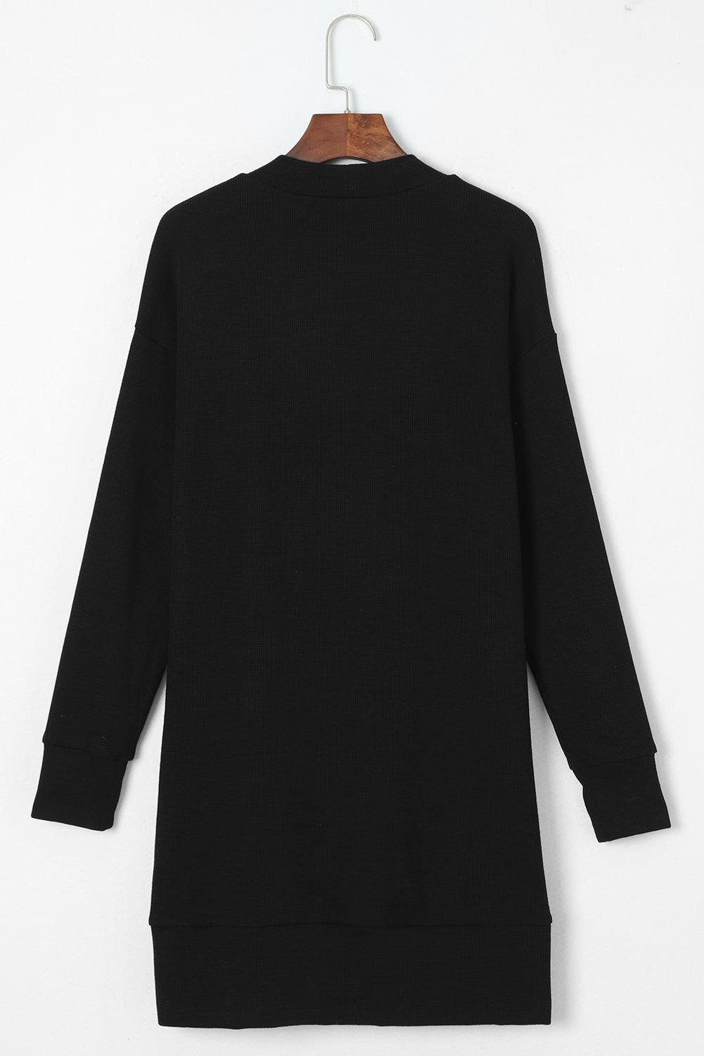 Schwarzer gerippter Strick cardigan mit offenen Vorderseite und Taschen