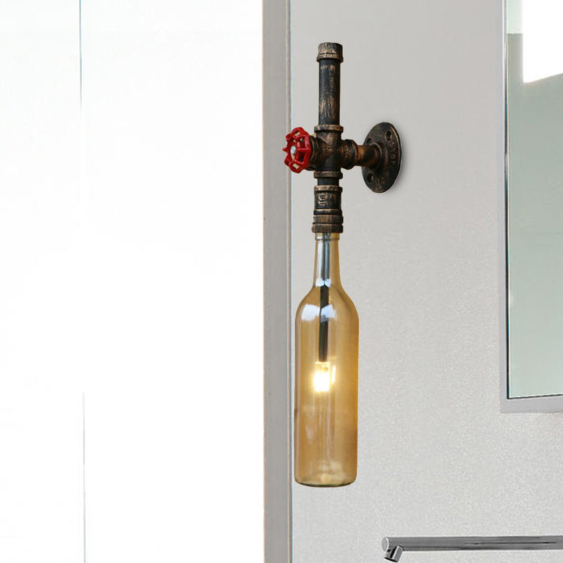Glas Weinflasche Wandbeleuchtung Rustikal Industrie 1 Licht Restaurant Blau/Klar Wand sconces Licht mit rohem Ventil