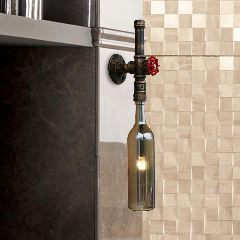 Glas Weinflasche Wandbeleuchtung Rustikal Industrie 1 Licht Restaurant Blau/Klar Wand sconces Licht mit rohem Ventil