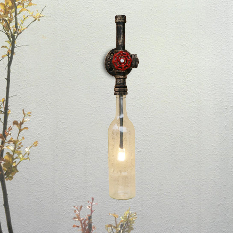 Glas Weinflasche Wandbeleuchtung Rustikal Industrie 1 Licht Restaurant Blau/Klar Wand sconces Licht mit rohem Ventil