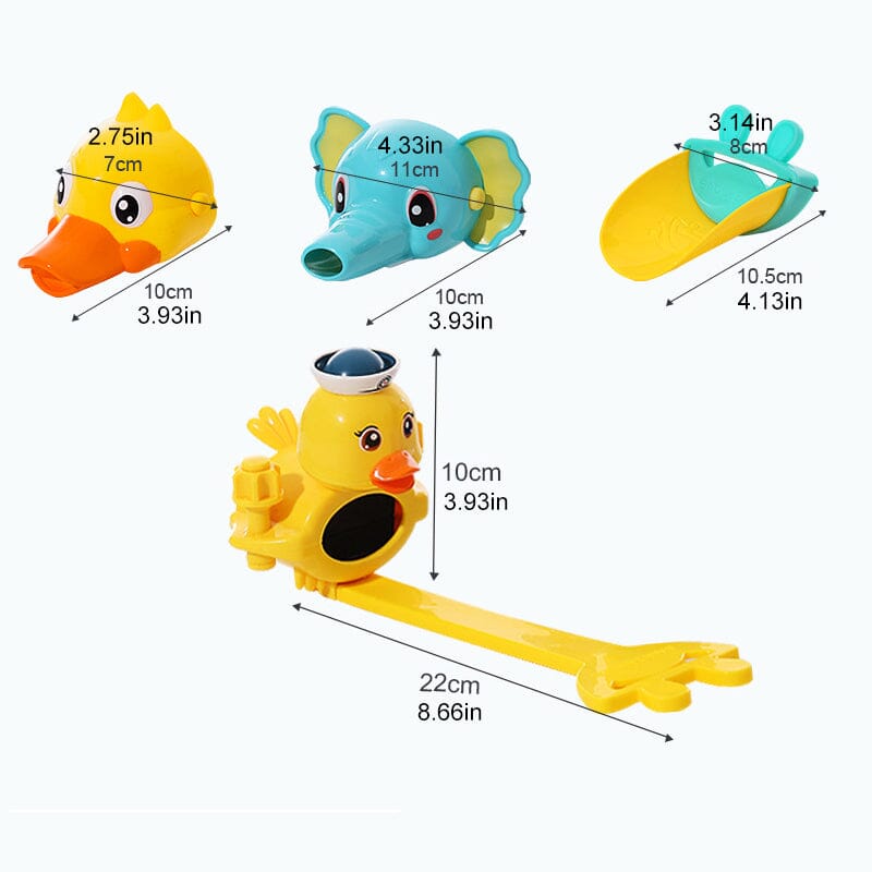 Süße kleine gelbe Ente und Hahnverlängerung
