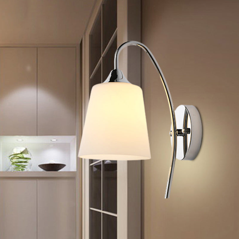 Sandsberg | Bell Milchglas Wandleuchte Modernistisch 1 Licht Chrom Wandmontierte Lampe mit Gebogenem Arm