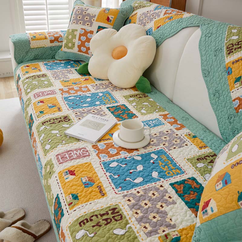 Kindlicher Muster Plaid Baumwolle Waschbarer Sofabezug