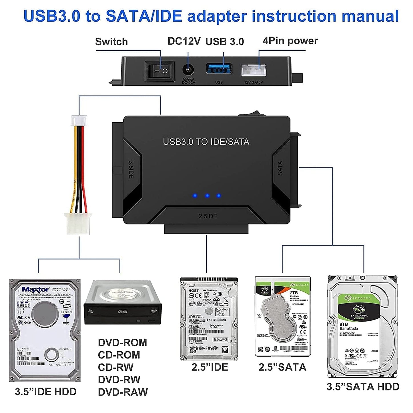 USB 3.0 zu SATA IDE Festplattenadapter Konverter