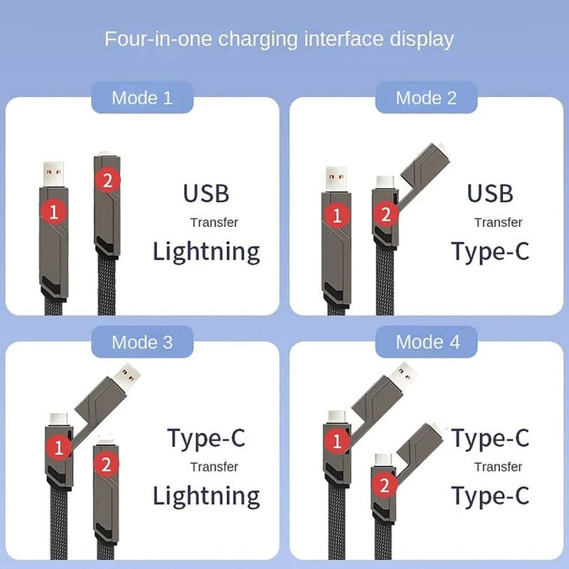 🔥(Kaufen Sie einen, erhalten Sie einen gratis)🔥4-in-1 flaches, geflochtenes Anti-Tangle-Ladekabel mit Klettverschluss