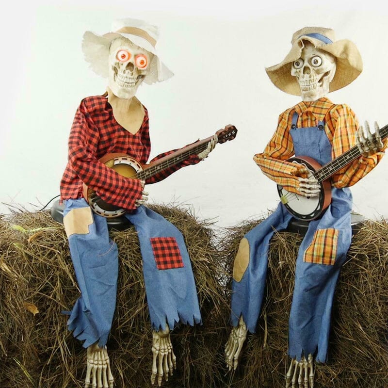 Lustiges animiertes duellierendes Banjo-Skelett