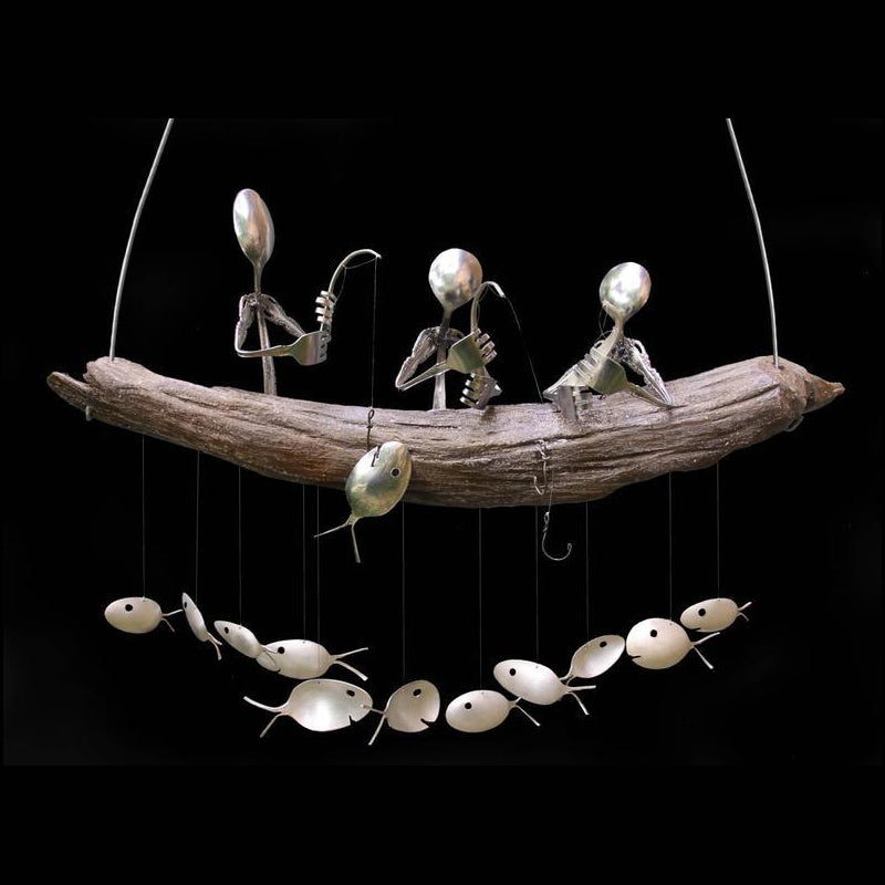 Löffel Fischen Mann Skulptur Windspiel