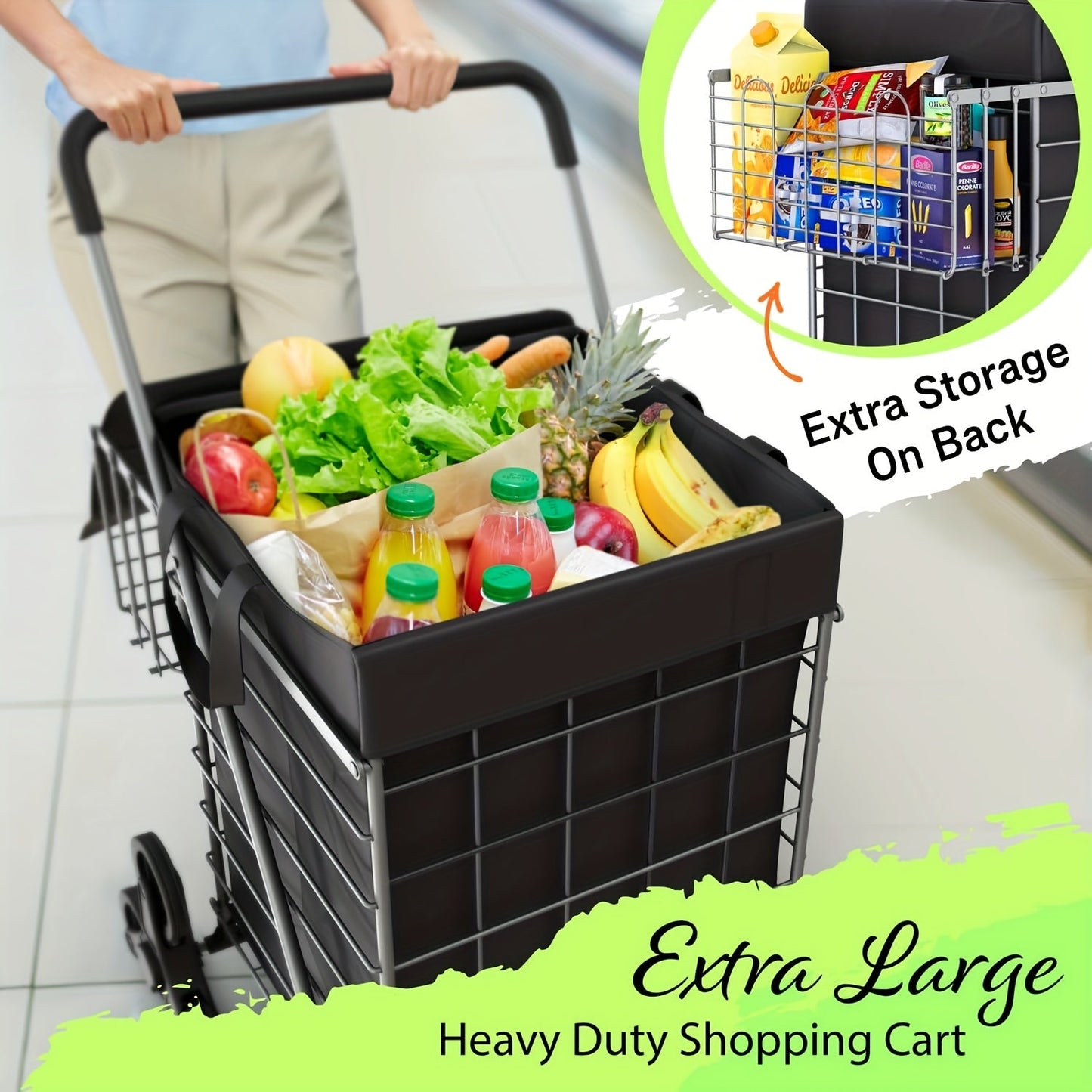 Lifetime Appliance Parts Treppensteigender Einkaufswagen – Tragbar, faltbar mit wasserdichtem Korbinsatz und 360° drehbaren Rädern für Lebensmittel und Wäsche