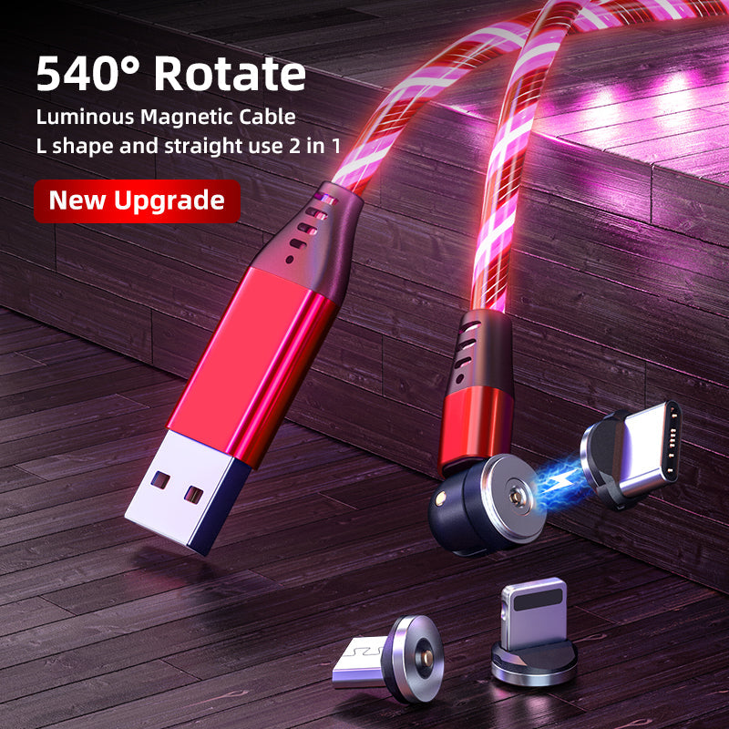 540 Rotate Luminous Magnetkabel 3A Schnellladekabel für Mobiltelefone für LED Micro USB Typ C für I-Telefonkabel