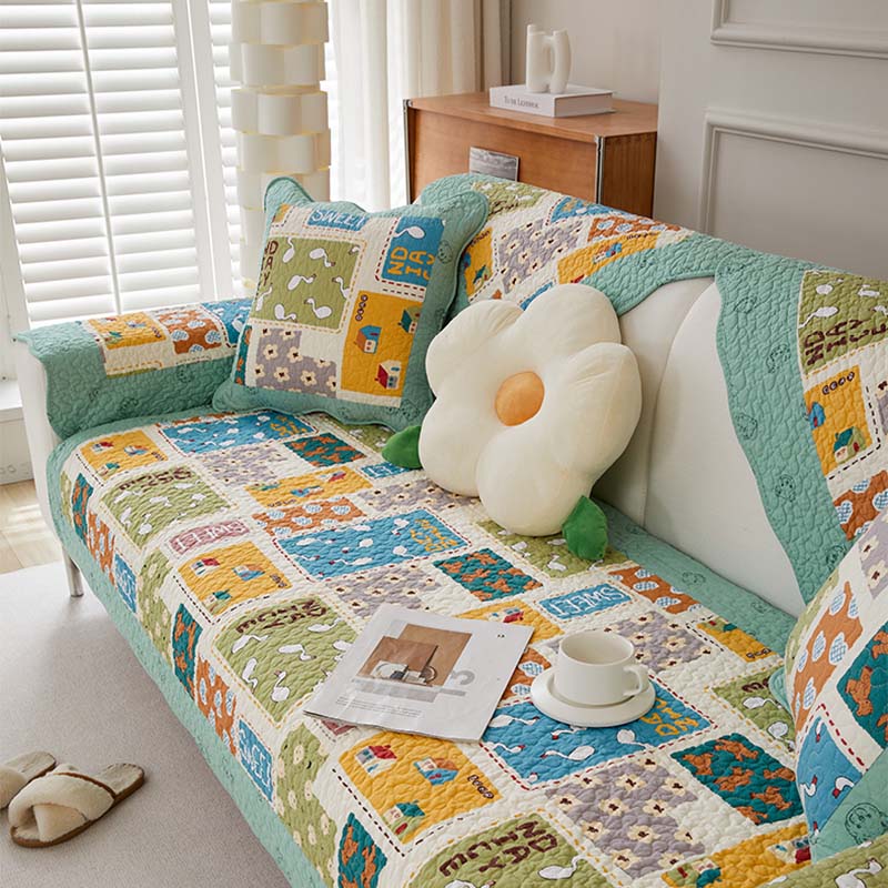 Kindlicher Muster Plaid Baumwolle Waschbarer Sofabezug