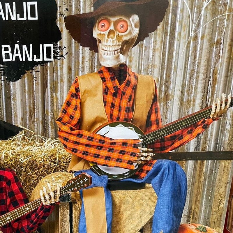 Lustiges animiertes duellierendes Banjo-Skelett
