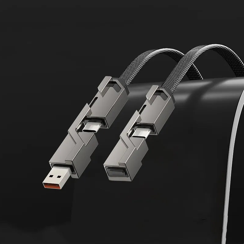 🔥(Kaufen Sie einen, erhalten Sie einen gratis)🔥4-in-1 flaches, geflochtenes Anti-Tangle-Ladekabel mit Klettverschluss