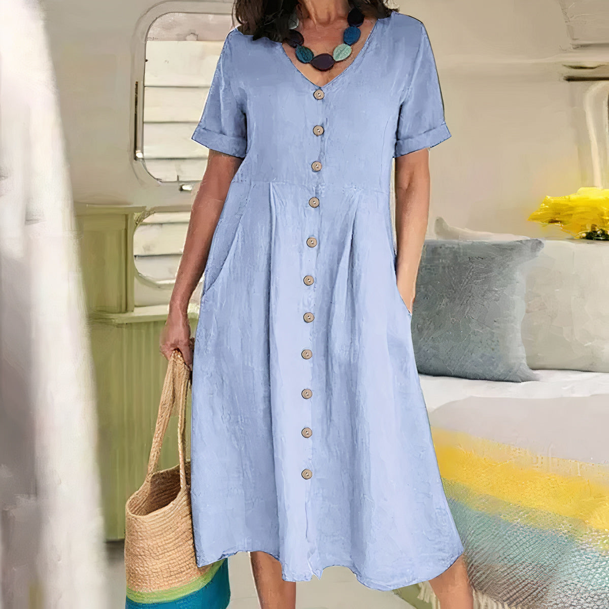 Alma - Lockeres Kleid aus Baumwolle und Leinen