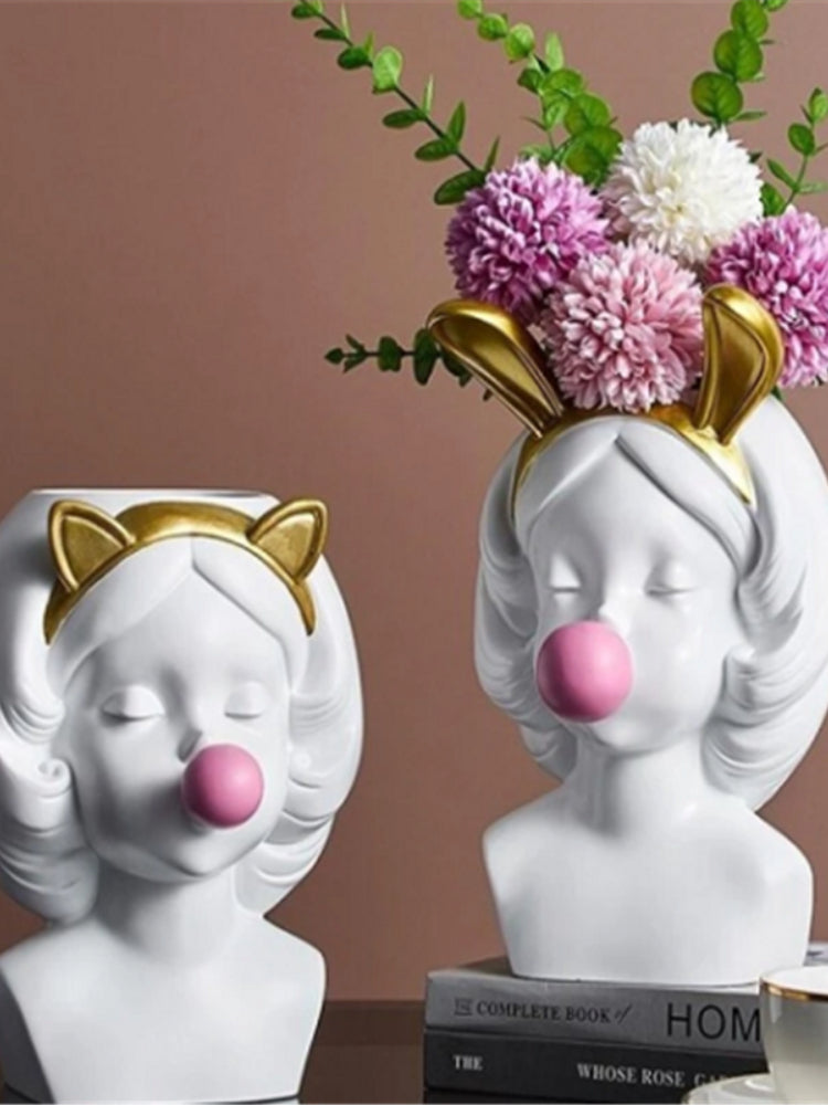 Süße Bubblegum Mädchen Keramik Gesicht Vase