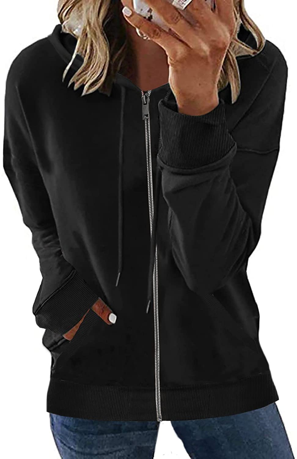 Damen Freizeit Langarm Zip-Up Kapuzenpullover